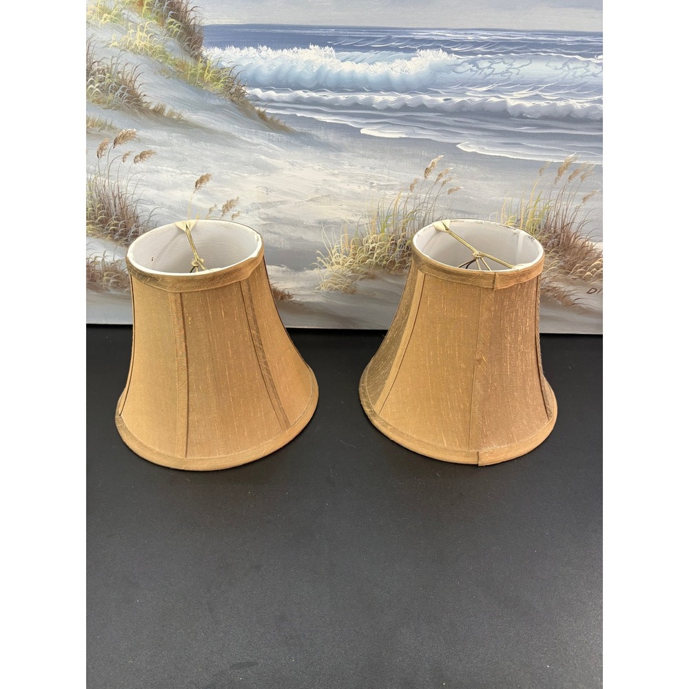 Gold Silk Look Bell Lamp Shades Small Clip On Chandelier Sconce Set of 2